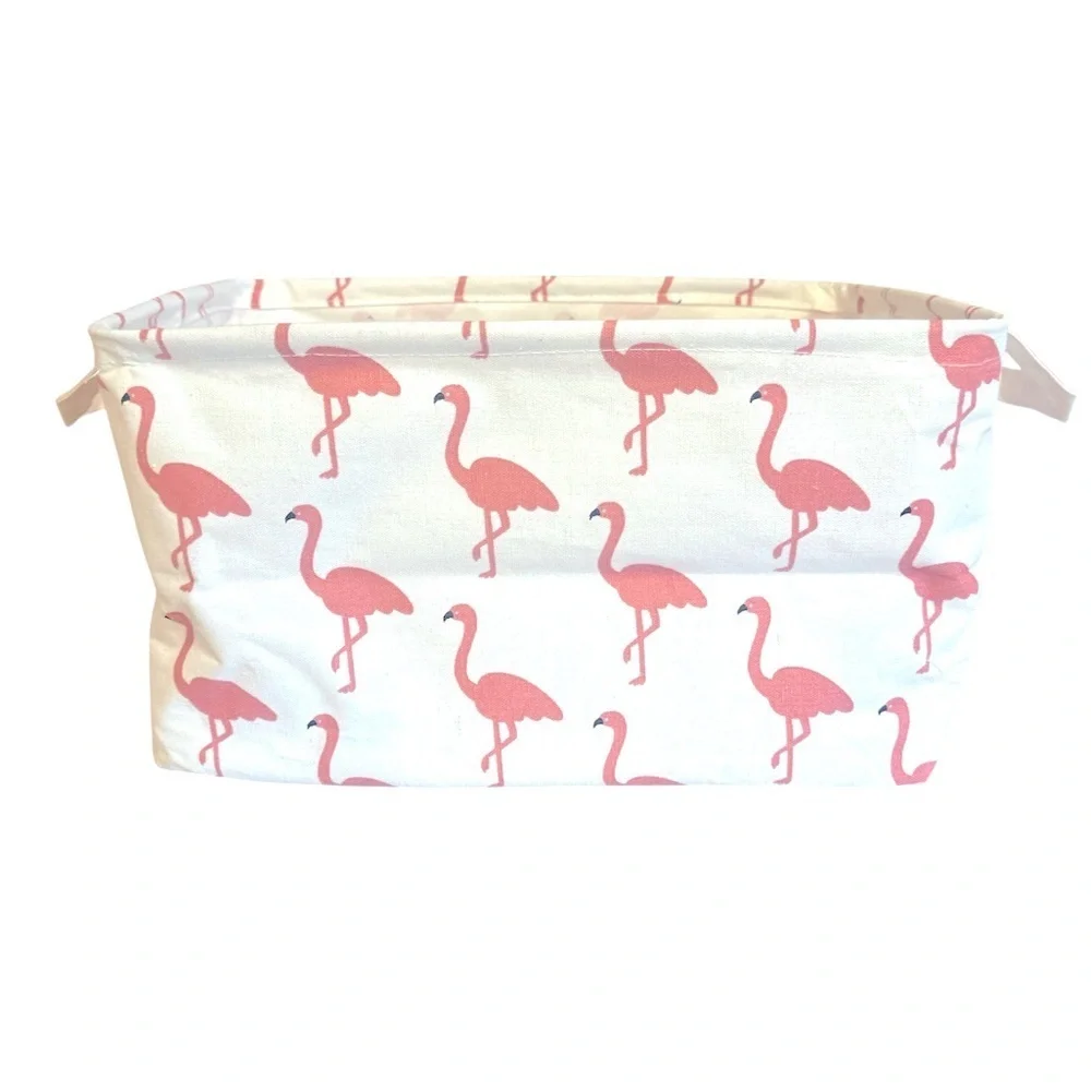 Flamingo Rectangular Storage Basket Pink Cream Tote Collapsible Waterproof